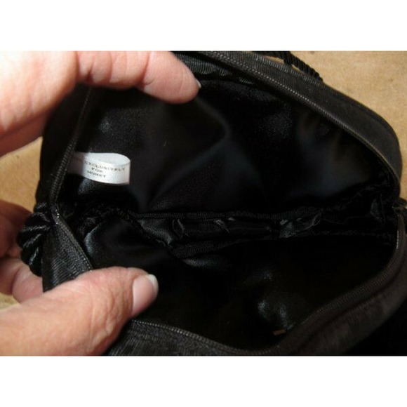 Monet Black Satin Evening Purse Crossbody Handbag Rope Strap Gold Pin - Picture 5 of 6